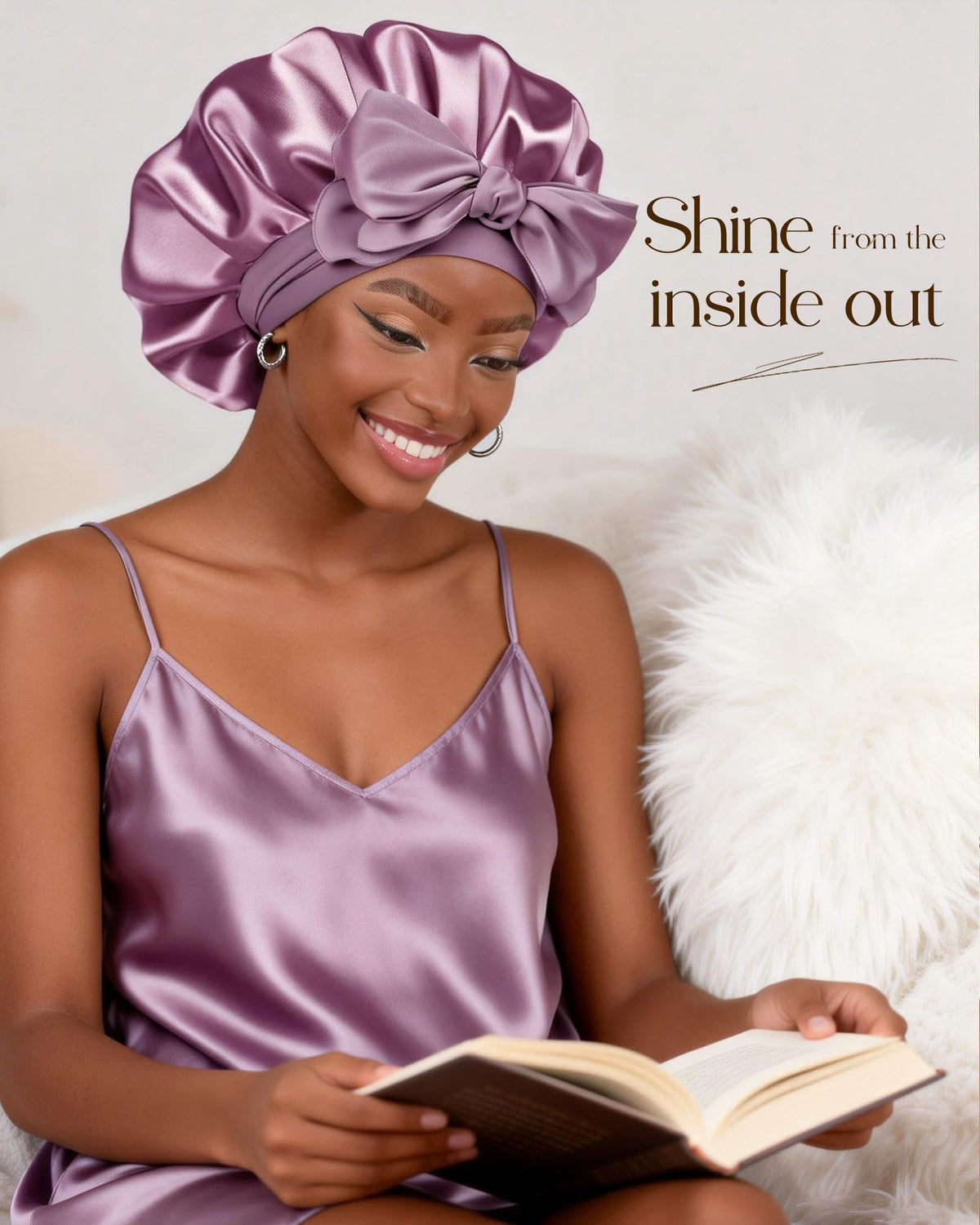 YANIBEST Adjustable Satin Bonnet styled with a bow