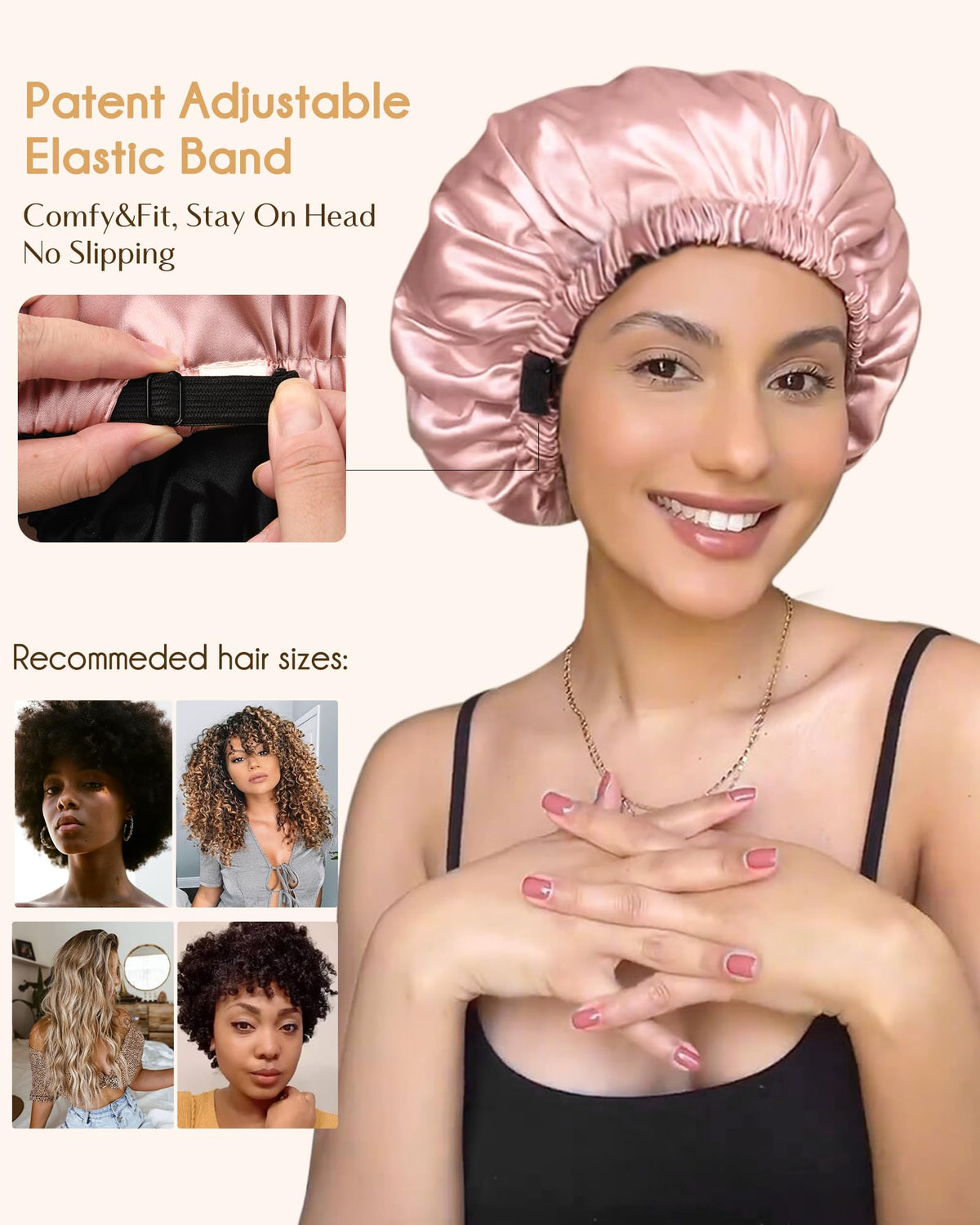 YANIBEST Adjustable Satin Bonnet with adjustable elastic band
