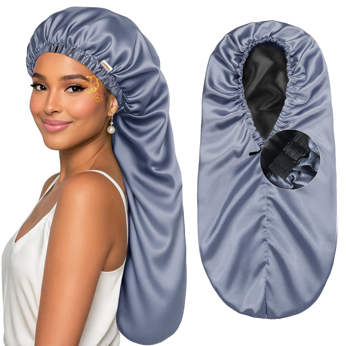 YANIBEST Adjustable Satin Sleep Bonnet front view in vibrant colour