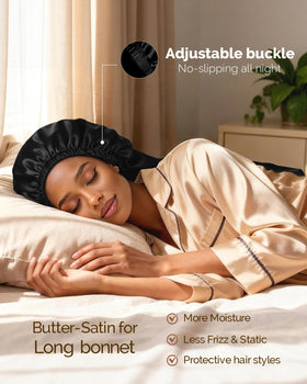 YANIBEST Adjustable Satin Sleep Bonnet side view with drawstring