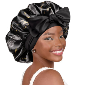 YANIBEST Adjustable Soft Satin Bonnet front view in black