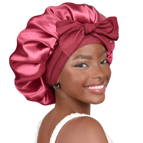 YANIBEST Adjustable Soft Satin Bonnet in black front view