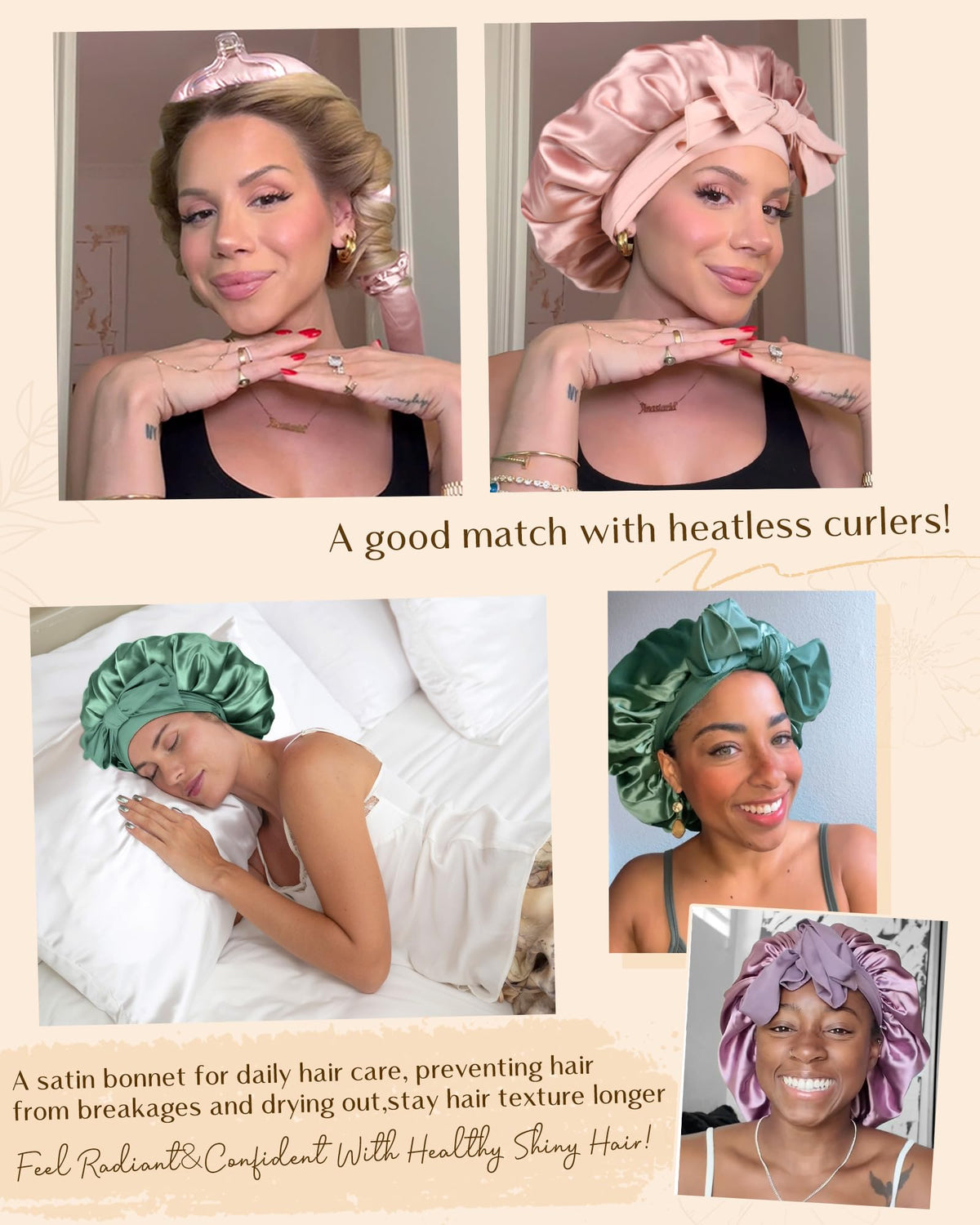 YANIBEST Adjustable Soft Satin Bonnet on a mannequin