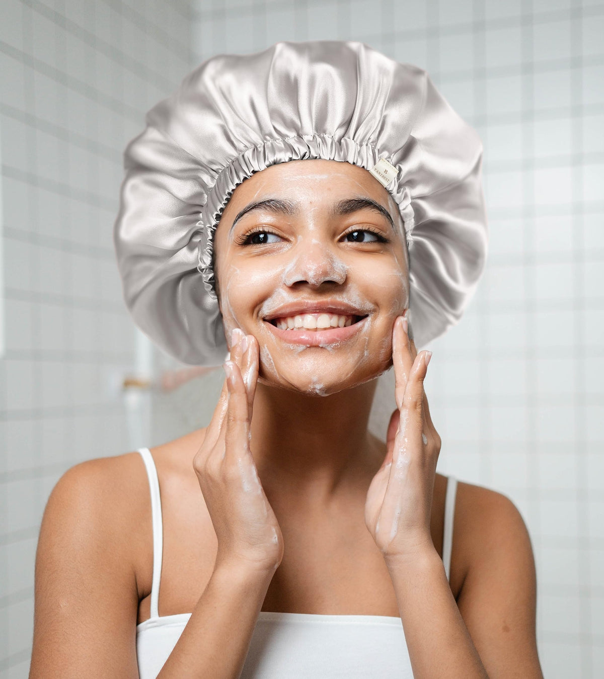 YANIBEST bonnet on a pillow showcasing frizz control