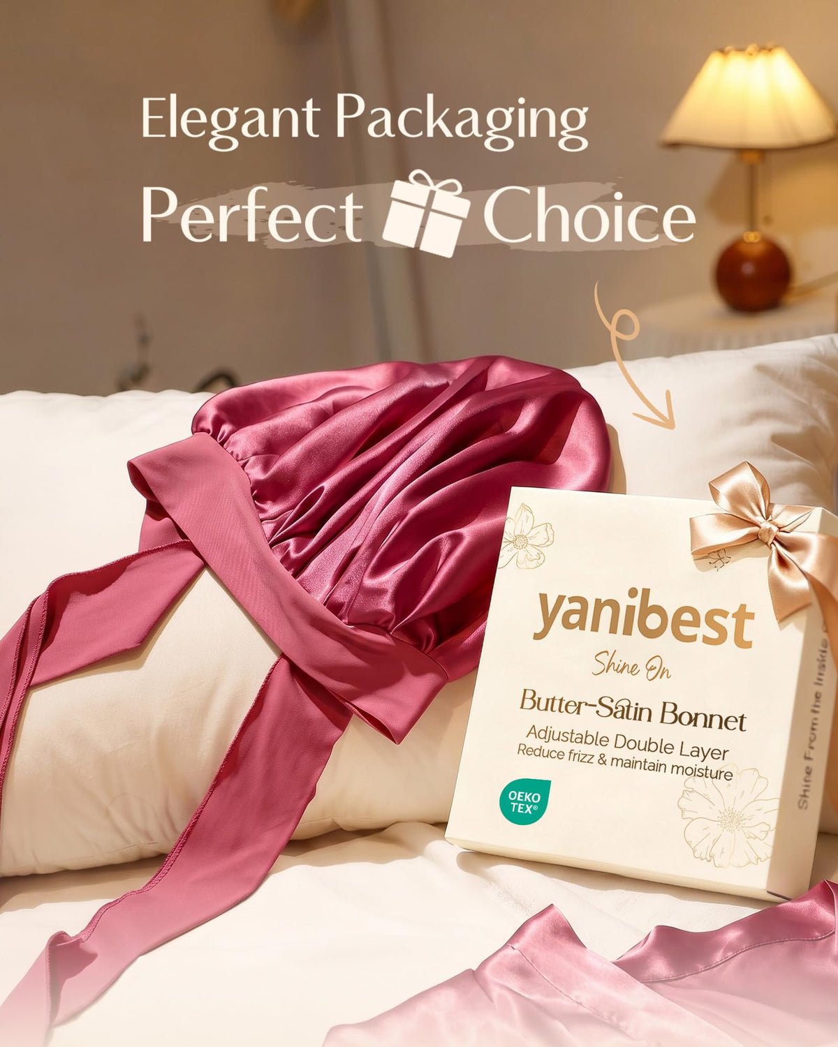 YANIBEST bonnet tied as a bow on a model