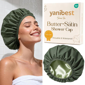 YANIBEST Frizz Free Satin Lined Shower Cap black front view