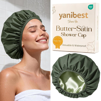 YANIBEST Frizz Free Satin Lined Shower Cap black front view