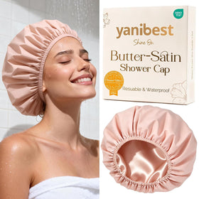 YANIBEST Frizz Free Satin Lined Shower Cap black front view