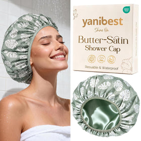YANIBEST Frizz Free Satin Lined Shower Cap front view