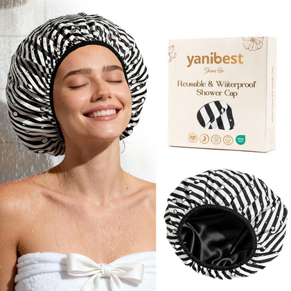 YANIBEST Frizz Free Satin Lined Shower Cap front view