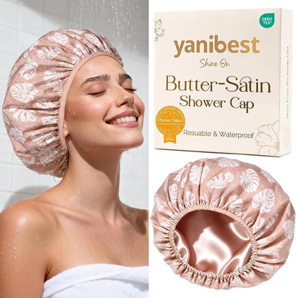 YANIBEST Frizz Free Satin Lined Shower Cap front view