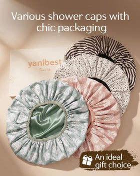 YANIBEST Frizz Free Satin Lined Shower Cap packaging