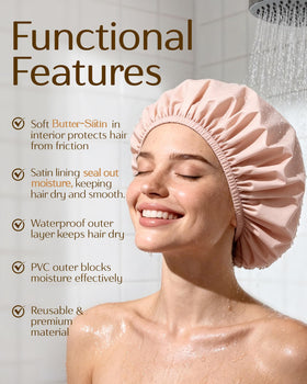 YANIBEST Frizz Free Satin Lined Shower Cap side view