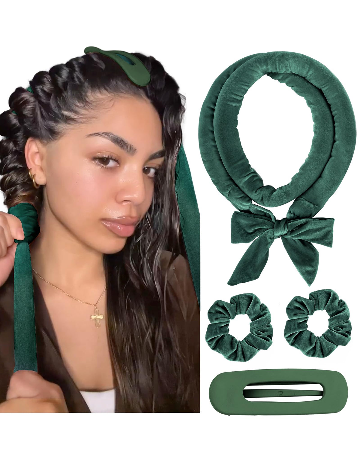 YANIBEST Heatless Hair Curler front view with velvet scrunchies