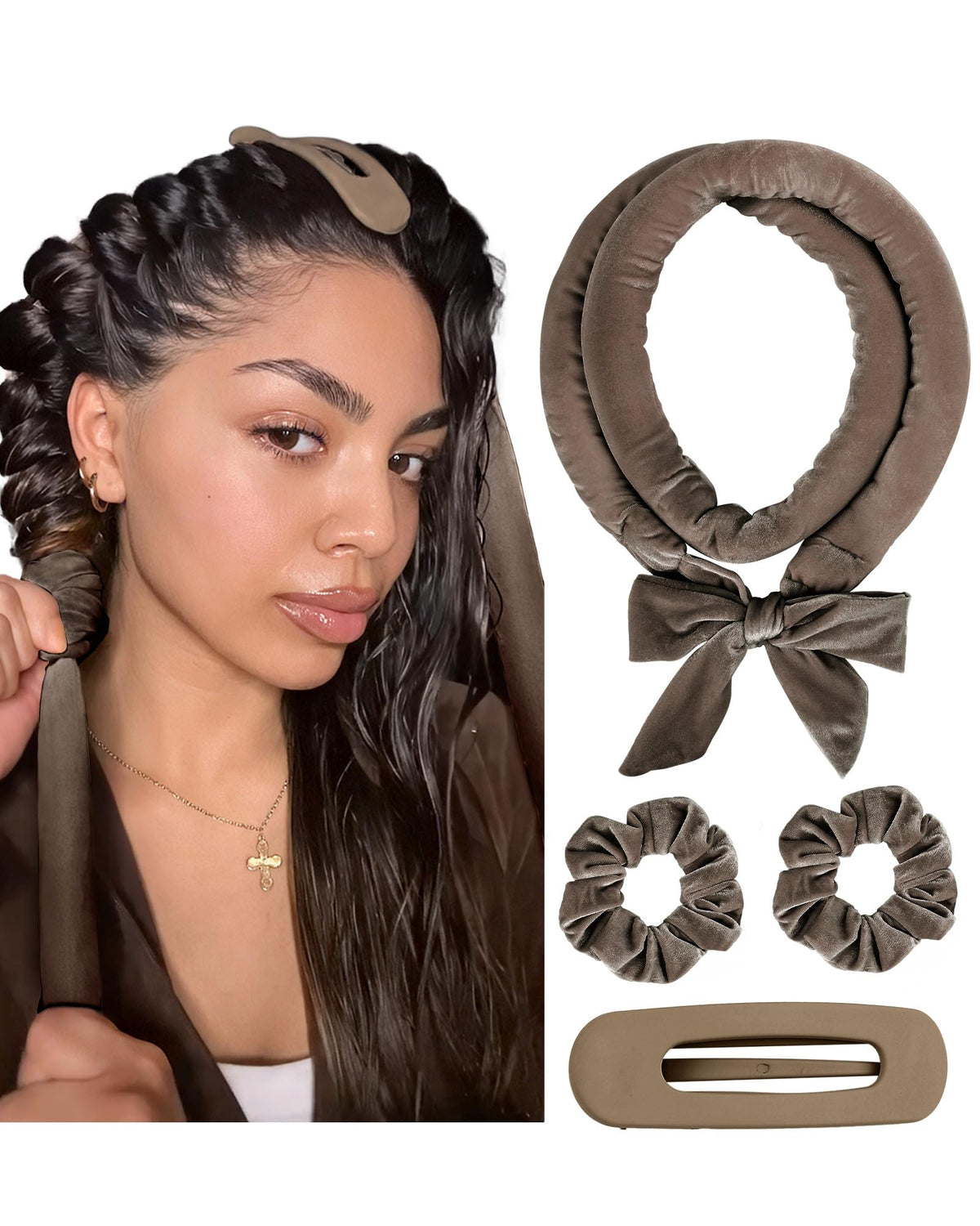 YANIBEST Heatless Hair Curler front view with velvet scrunchies