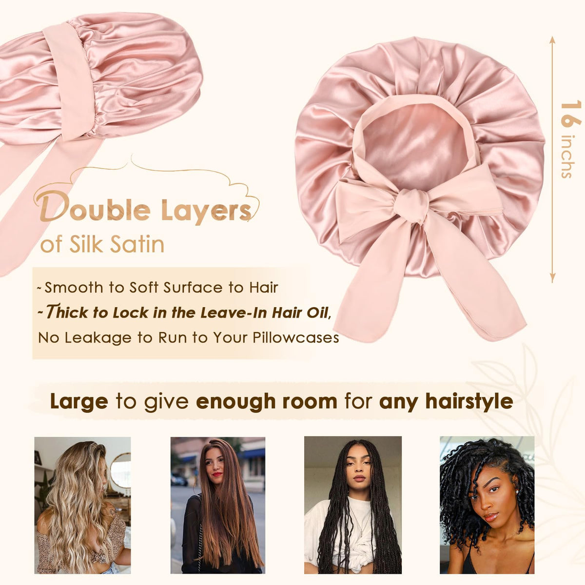 YANIBEST Satin Bonnet displayed with hair care products