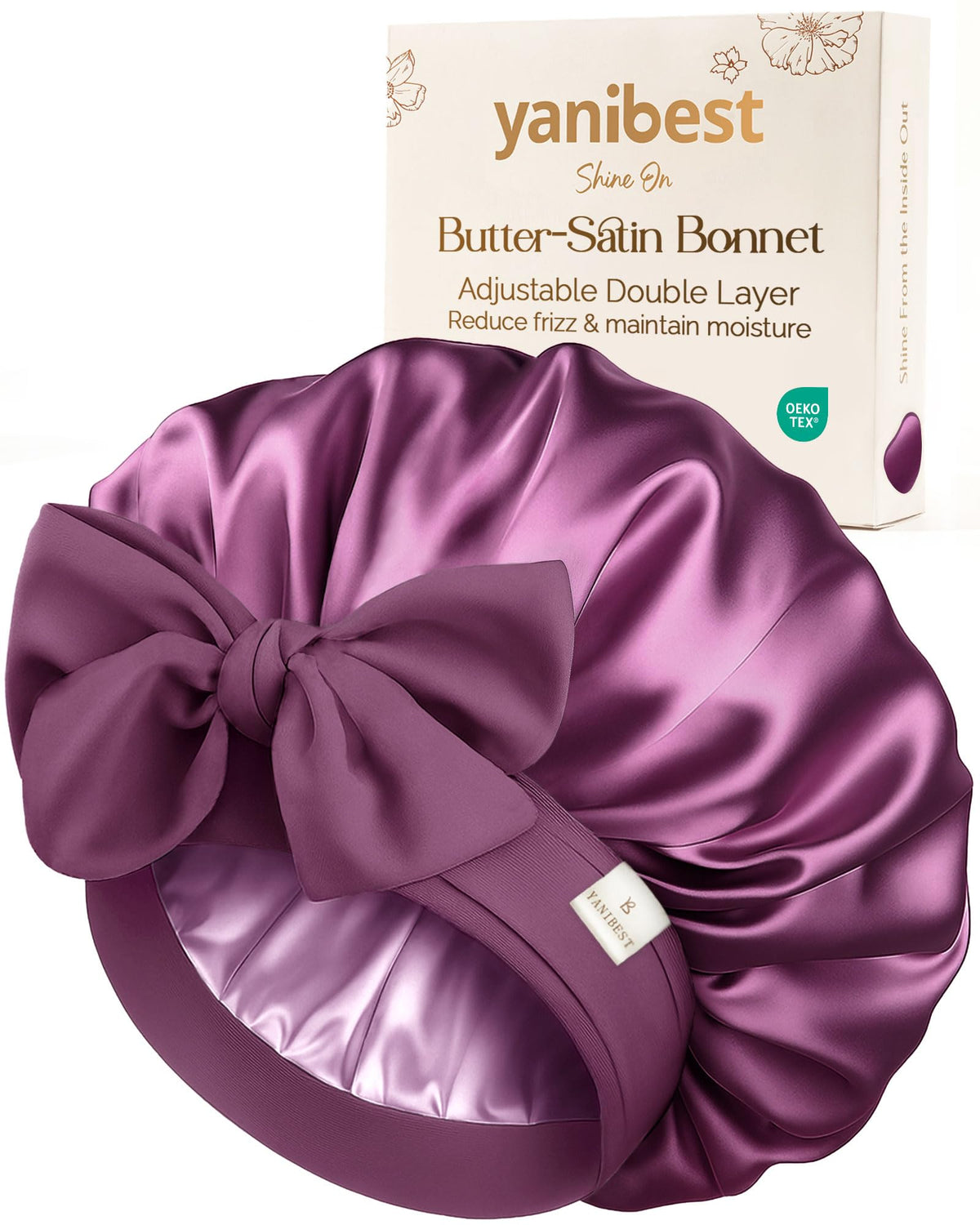 YANIBEST Satin Bonnet front view with adjustable tie band