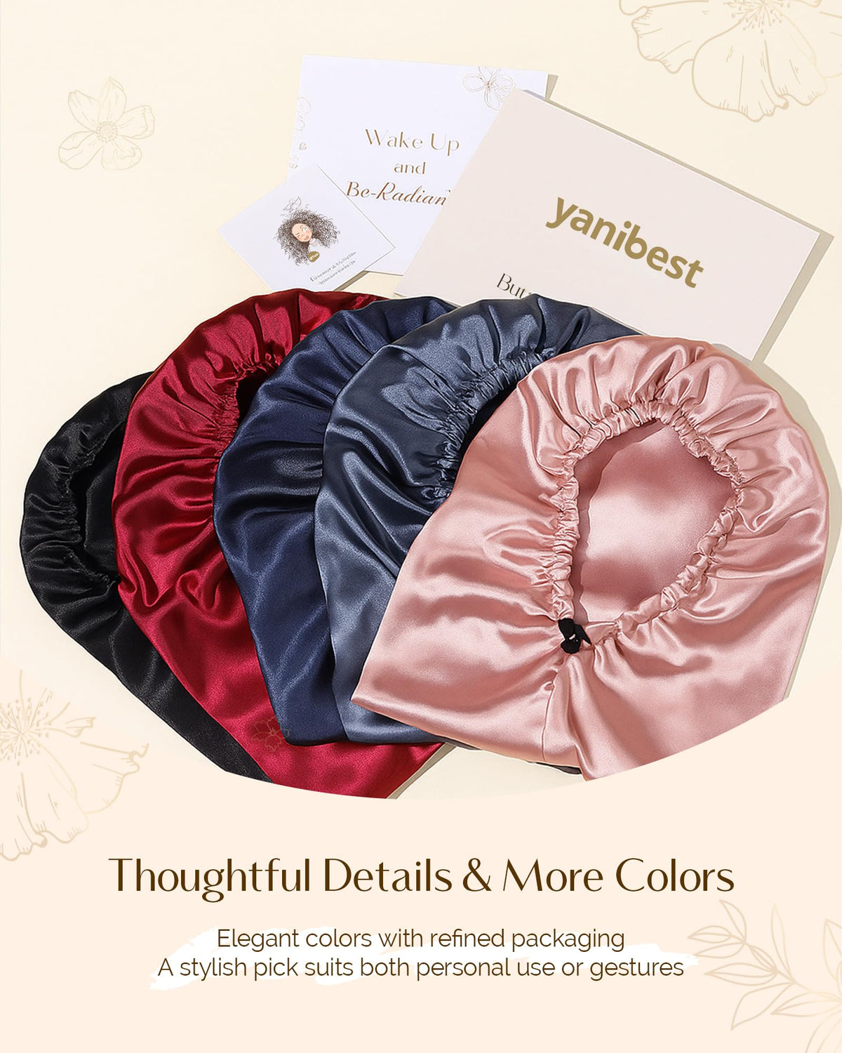YANIBEST Satin Bonnet in packaging with care instructions
