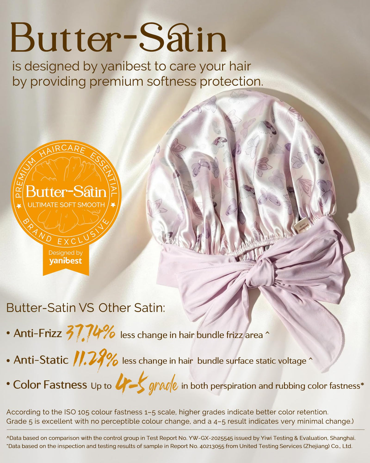 YANIBEST satin bonnet showing adjustable tie band for comfort