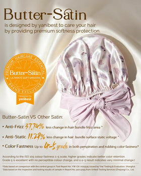 YANIBEST satin bonnet showing adjustable tie band for comfort