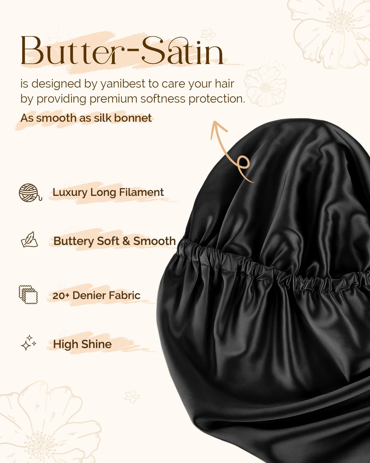 YANIBEST Satin Bonnet showing interior satin lining