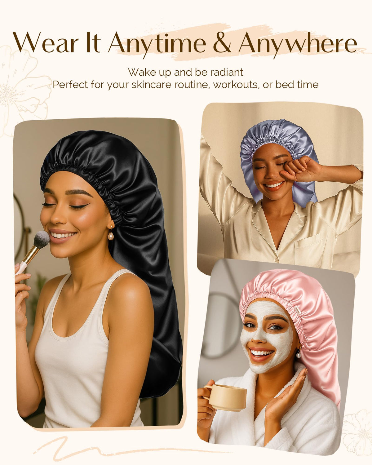 YANIBEST Satin Bonnet with elastic band detail