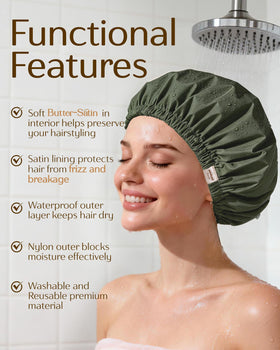 YANIBEST Satin Lined Shower Cap in beige colour