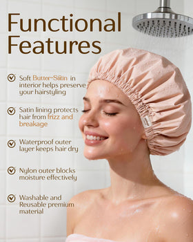 YANIBEST Satin Lined Shower Cap in Beige colour packaging