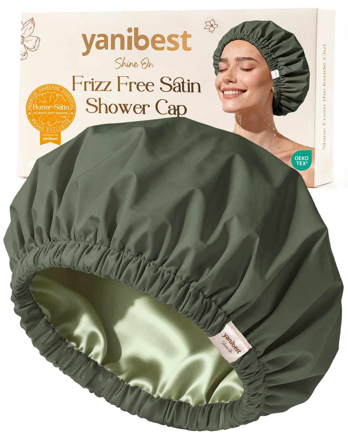 YANIBEST Satin Lined Shower Cap in black colour