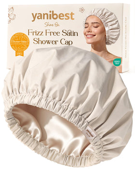 YANIBEST Satin Lined Shower Cap in Black, front view