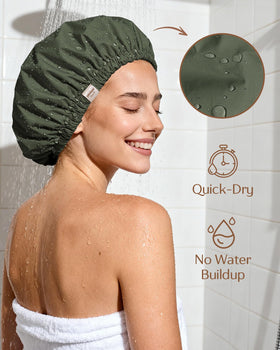 YANIBEST Satin Lined Shower Cap in green colour