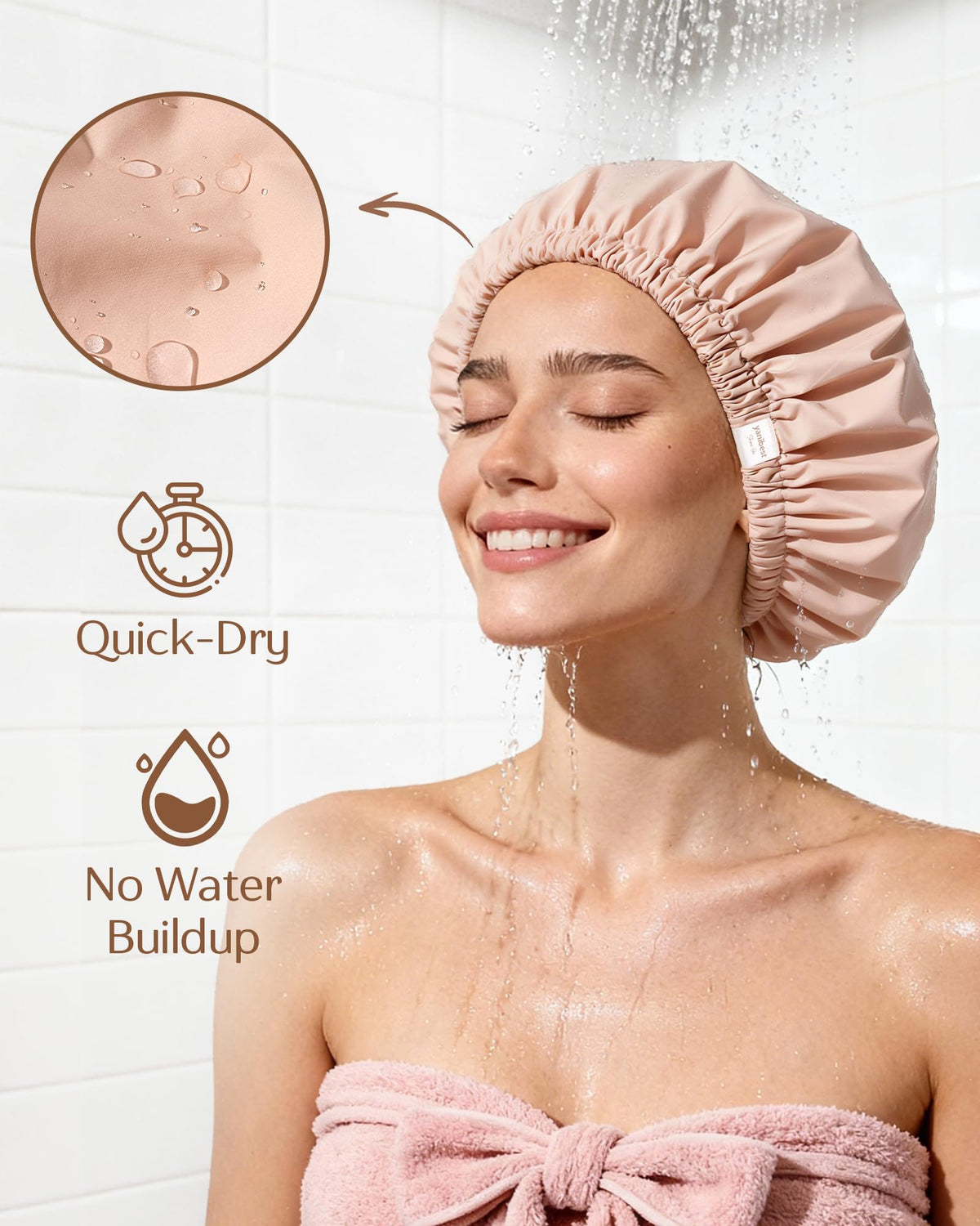 YANIBEST Satin Lined Shower Cap in Green colour side view