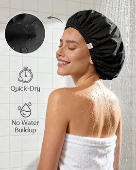 YANIBEST Satin Lined Shower Cap in Green side view