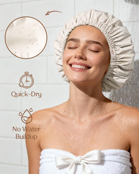 YANIBEST Satin Lined Shower Cap in Green, side view