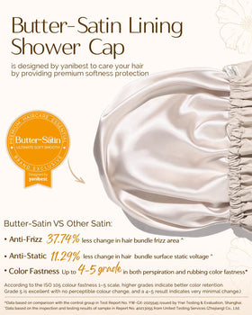 YANIBEST Satin Lined Shower Cap in Peachy Pink, lifestyle scene