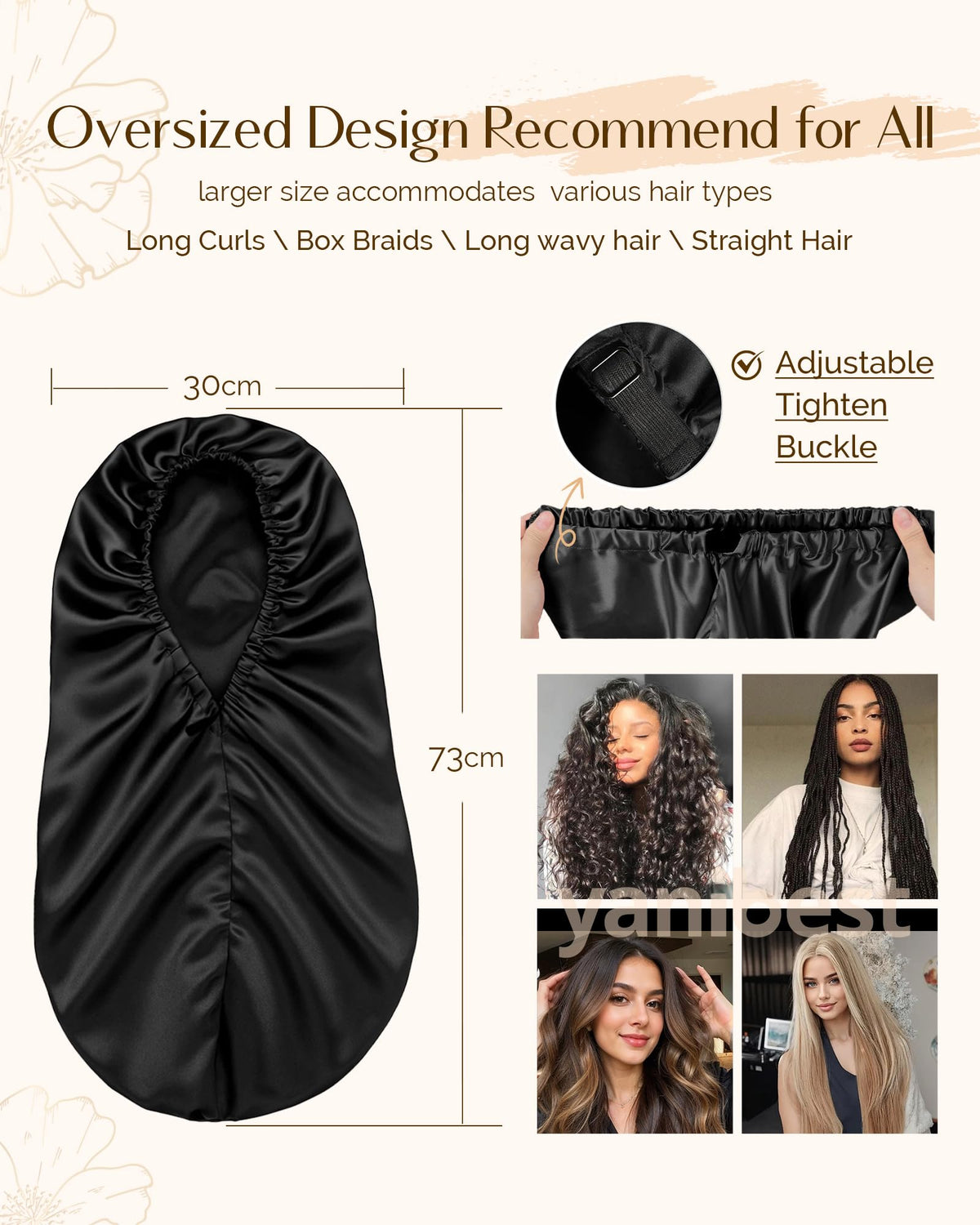 YANIBEST Satin Sleep Bonnet displayed on a mannequin head