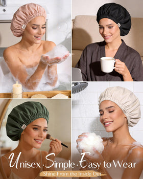 YANIBEST Shower Cap displayed with hair care products