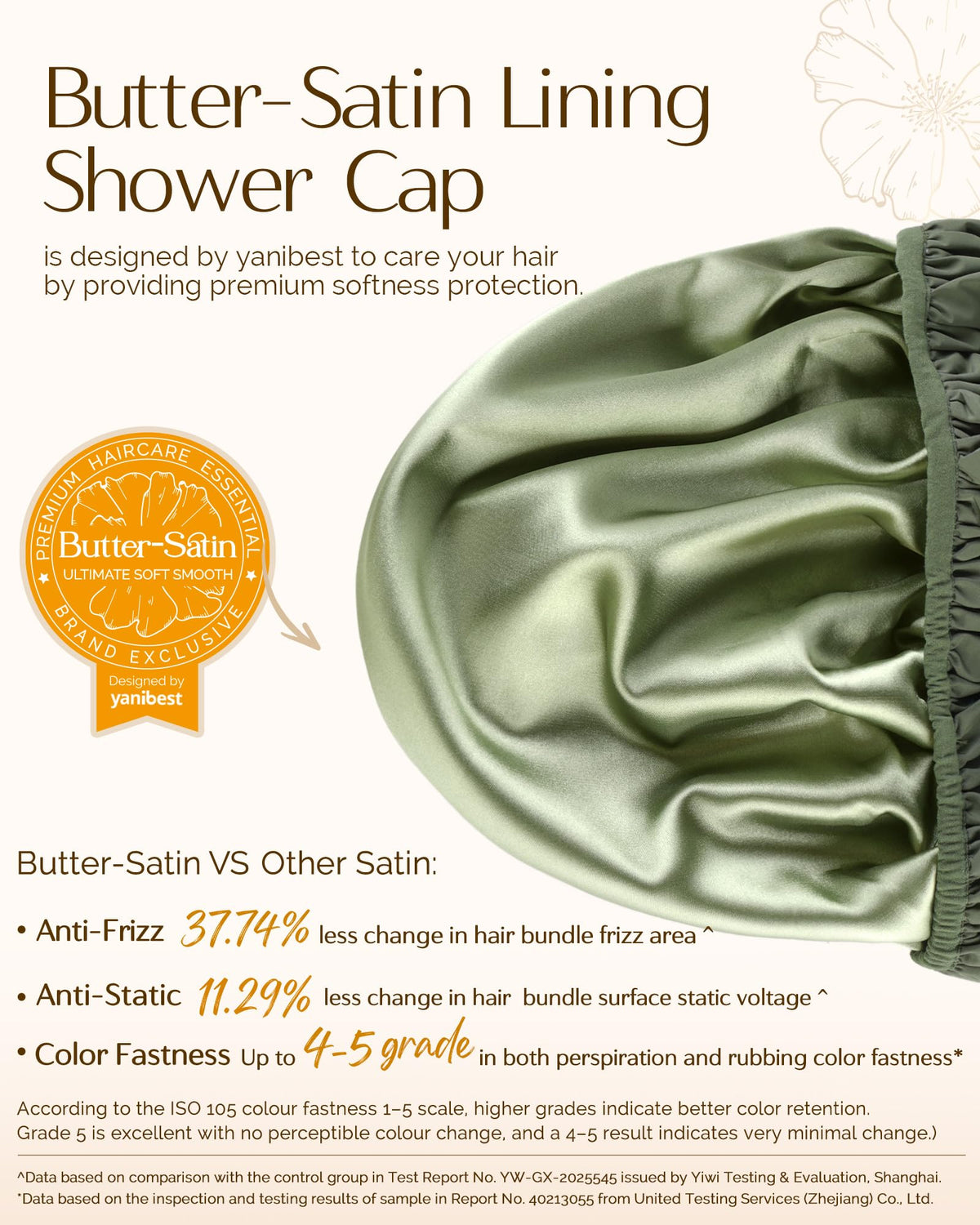 YANIBEST Shower Cap double layer satin lining detail