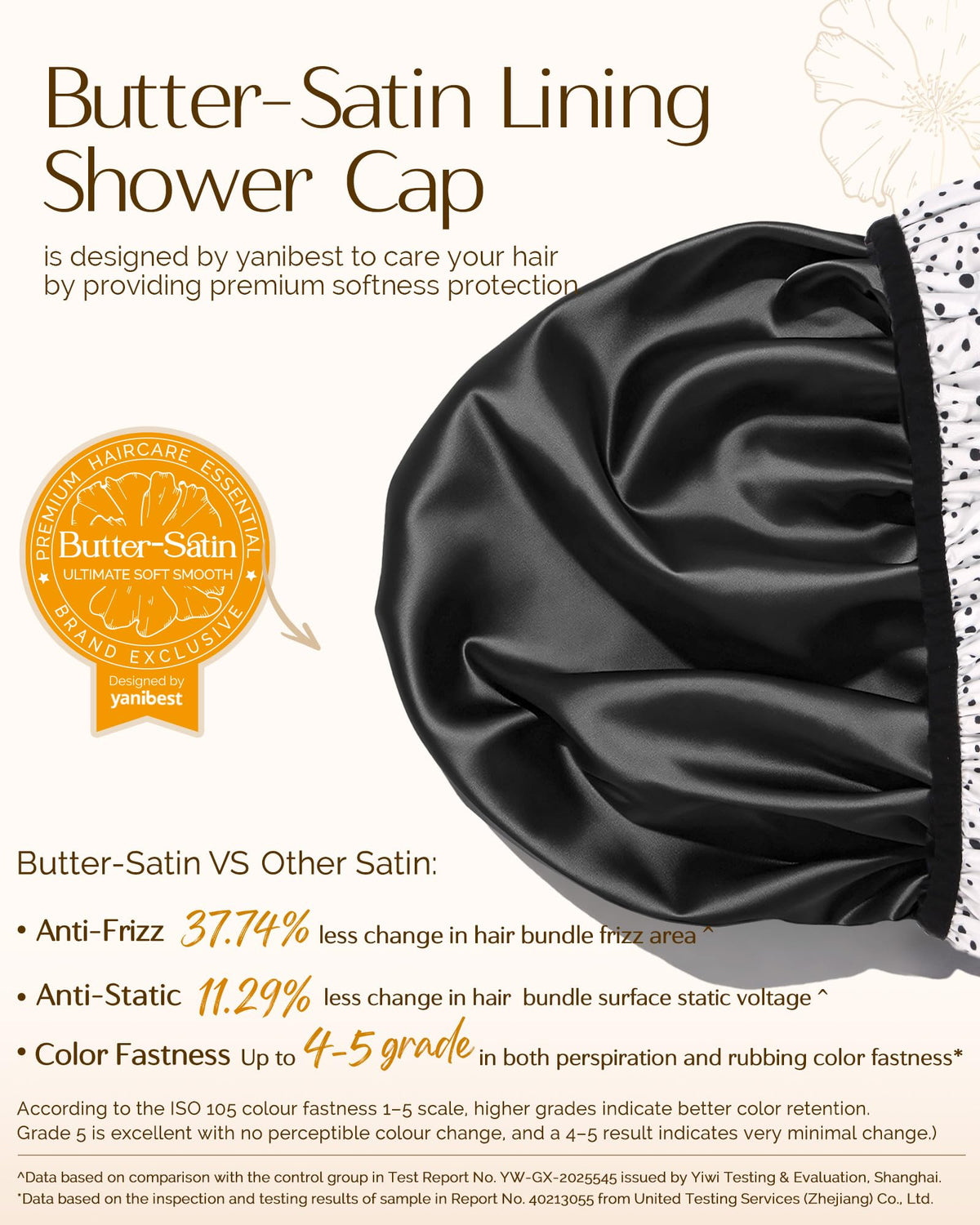 YANIBEST Shower Cap showing soft butter-satin interior