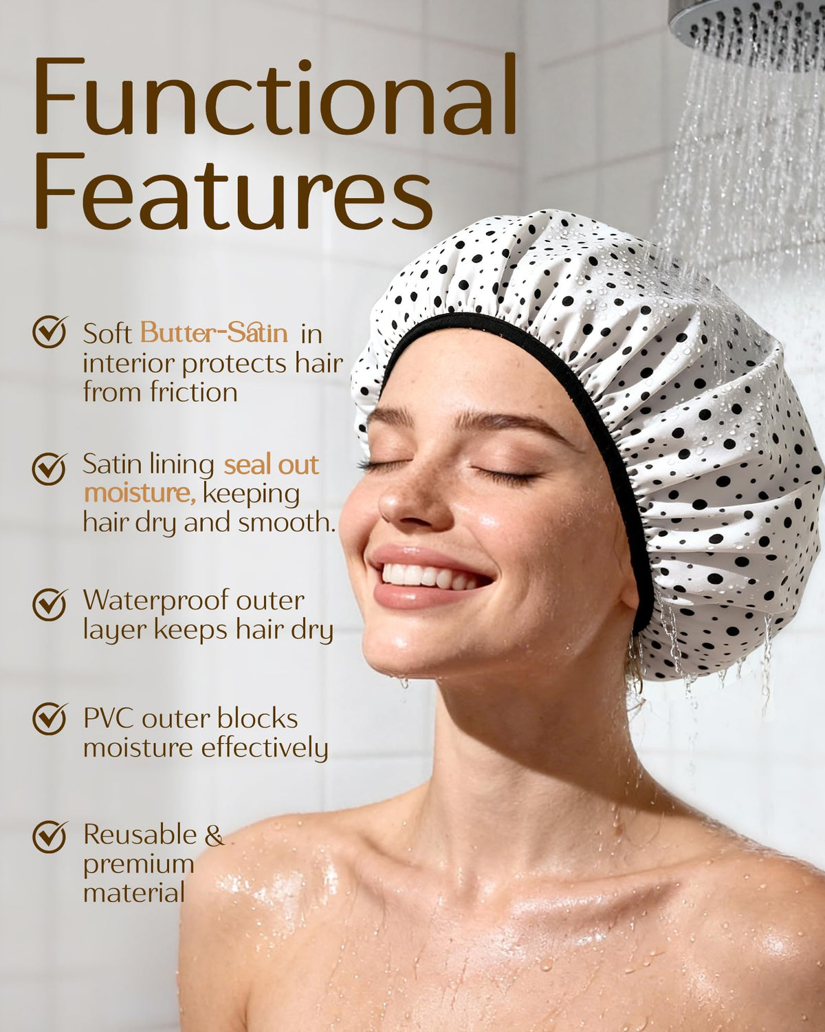 YANIBEST Shower Cap with elastic edge for secure fit