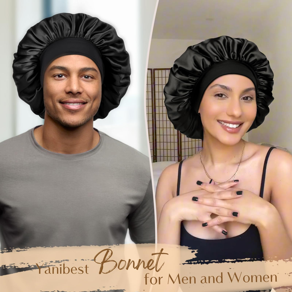 YANIBEST Soft Satin Bonnet displayed on a pillow
