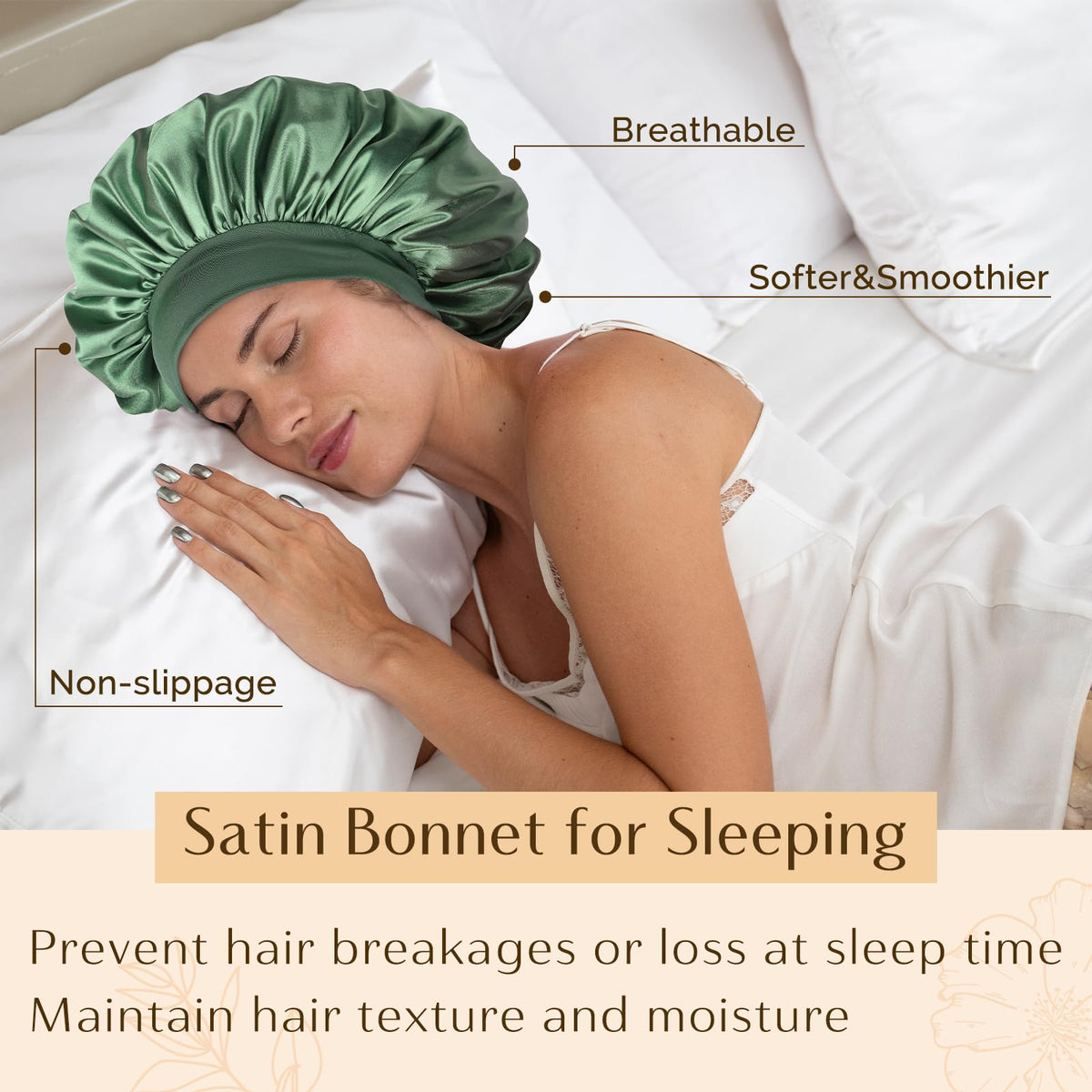 YANIBEST Soft Satin Bonnet in lifestyle setting on bedside table