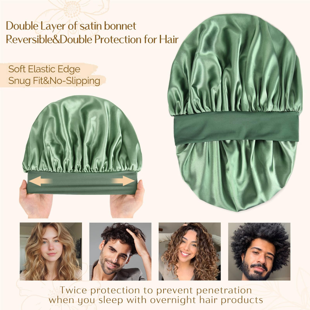 YANIBEST Soft Satin Bonnet side view with elastic band