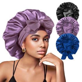 Yanideer adjustable satin bonnets set of 3 in purple color