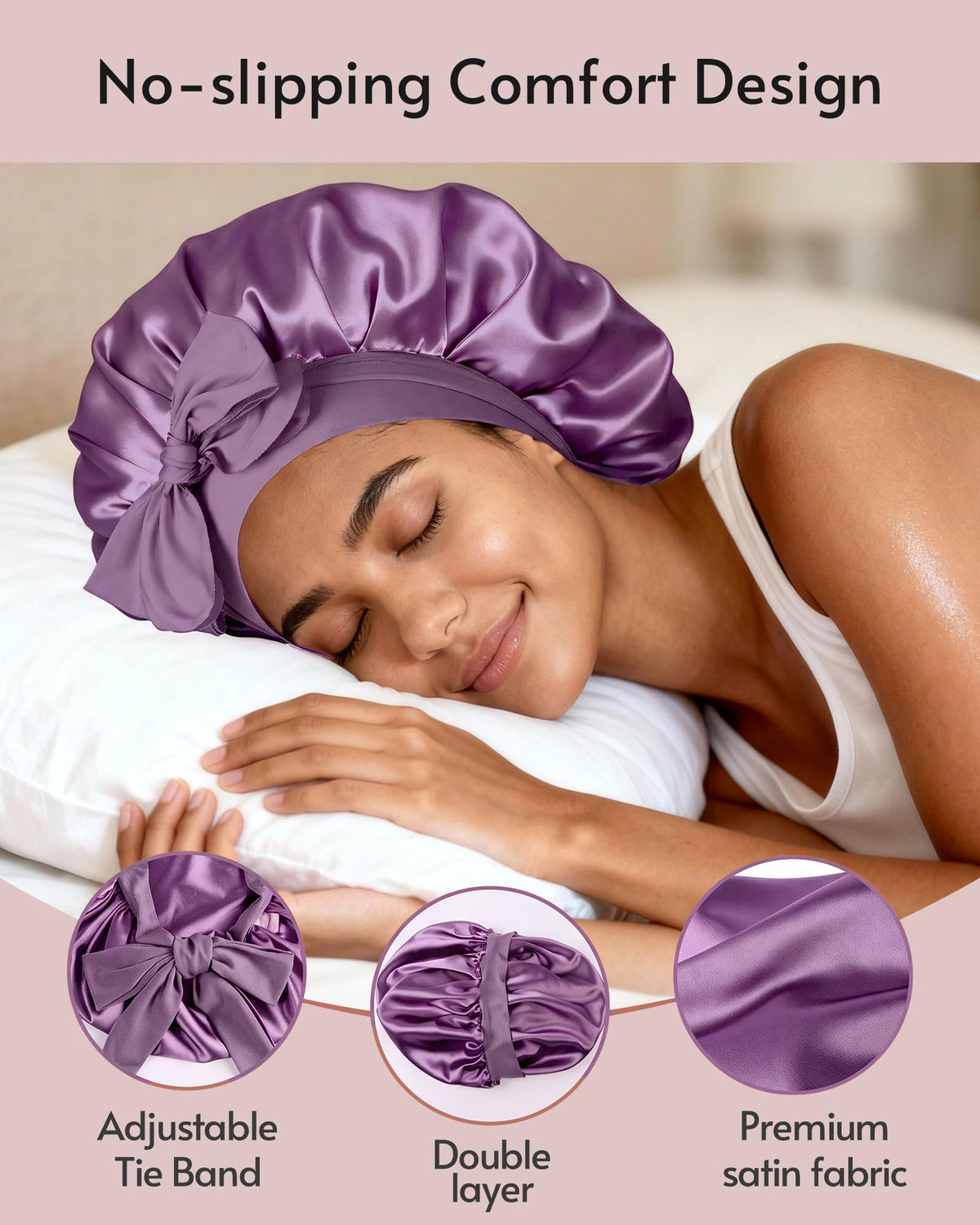 Yanideer satin bonnet on a mannequin head, showcasing fit