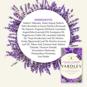 Yardley English Lavender Bar Soap displayed in a relaxing bath setting