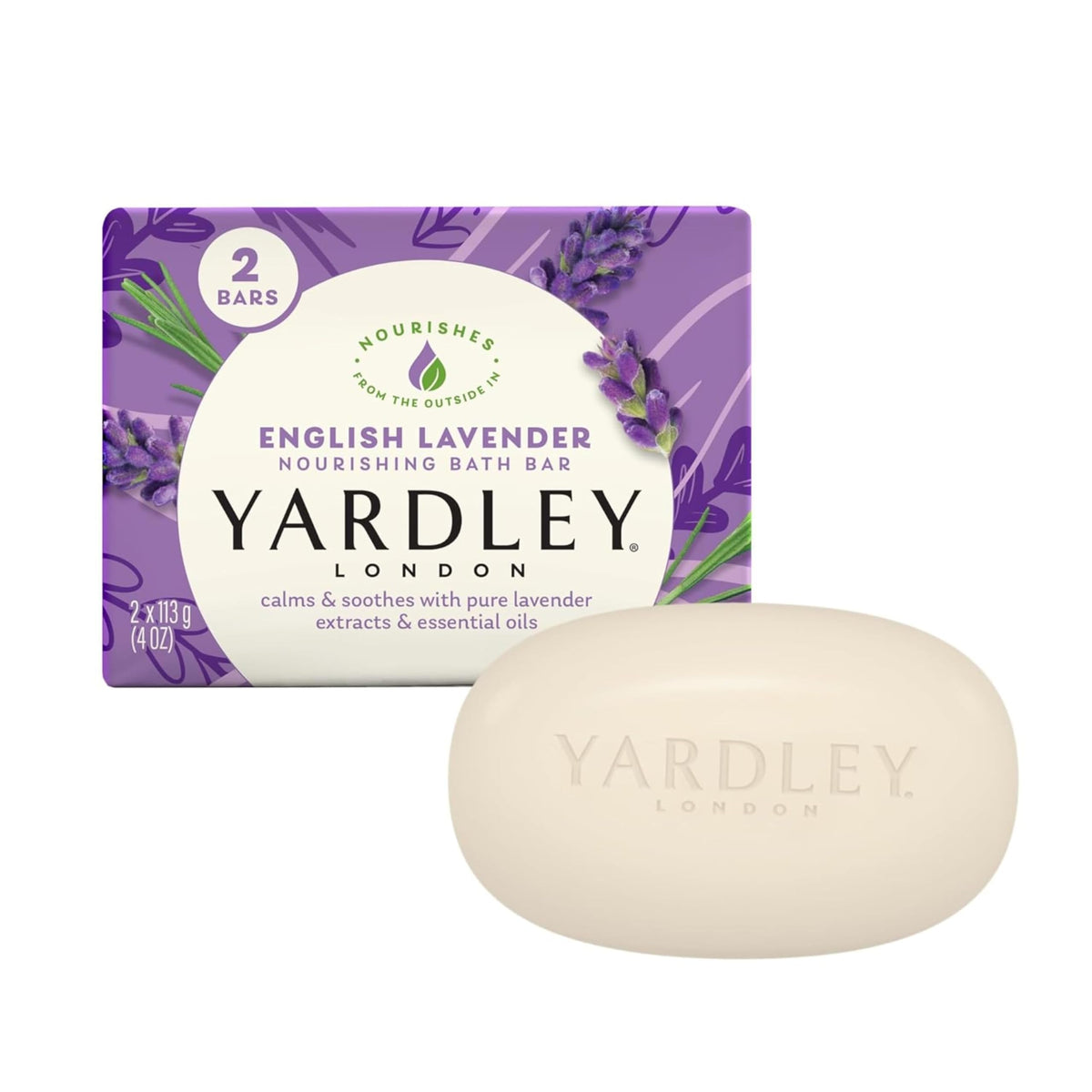 Yardley English Lavender Bar Soap front view with floral design
