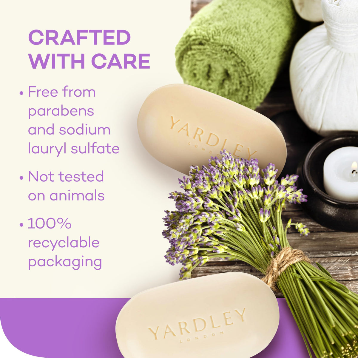 Yardley English Lavender Bar Soap with fresh lavender flowers