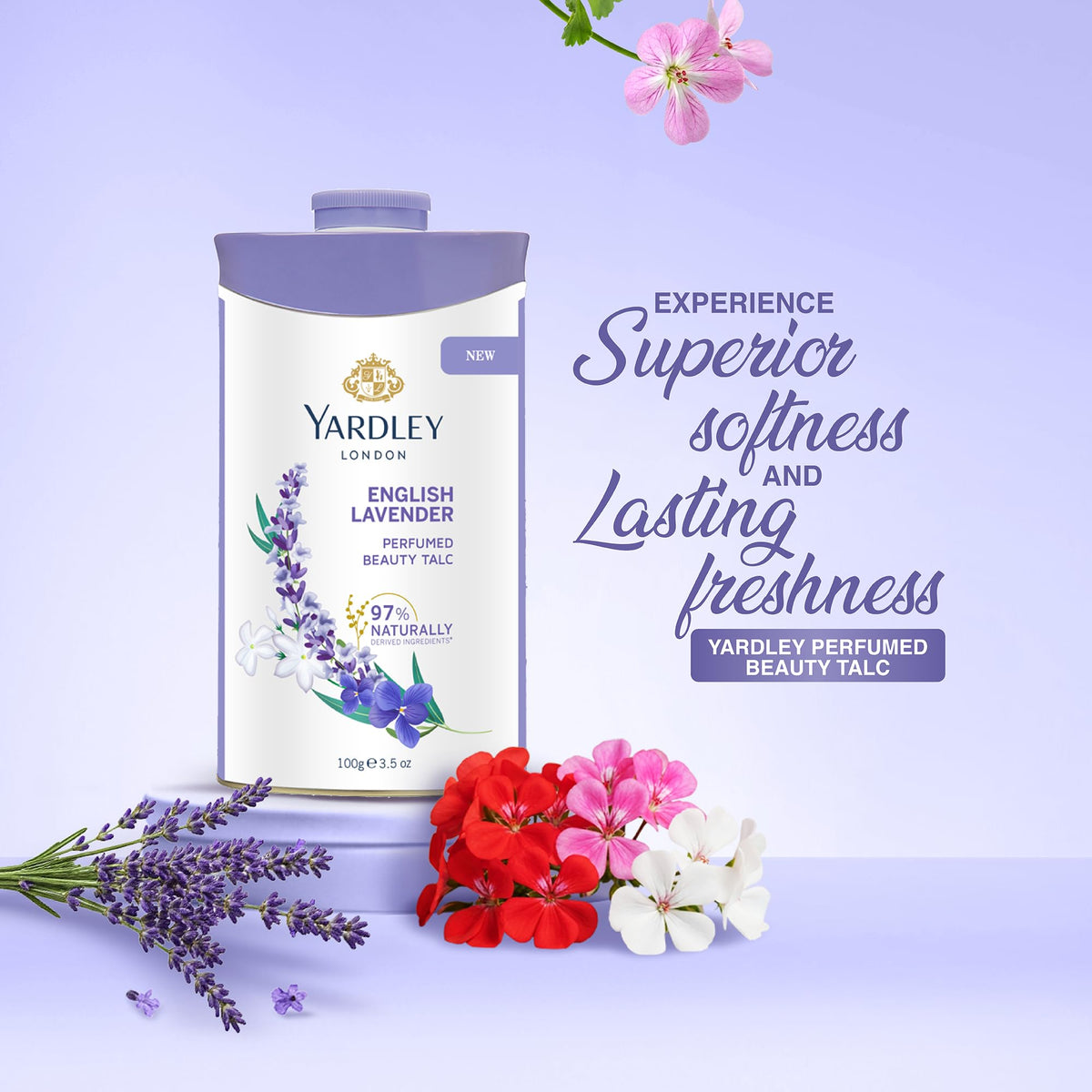 Yardley English Lavender Talcum Powder 100g back view