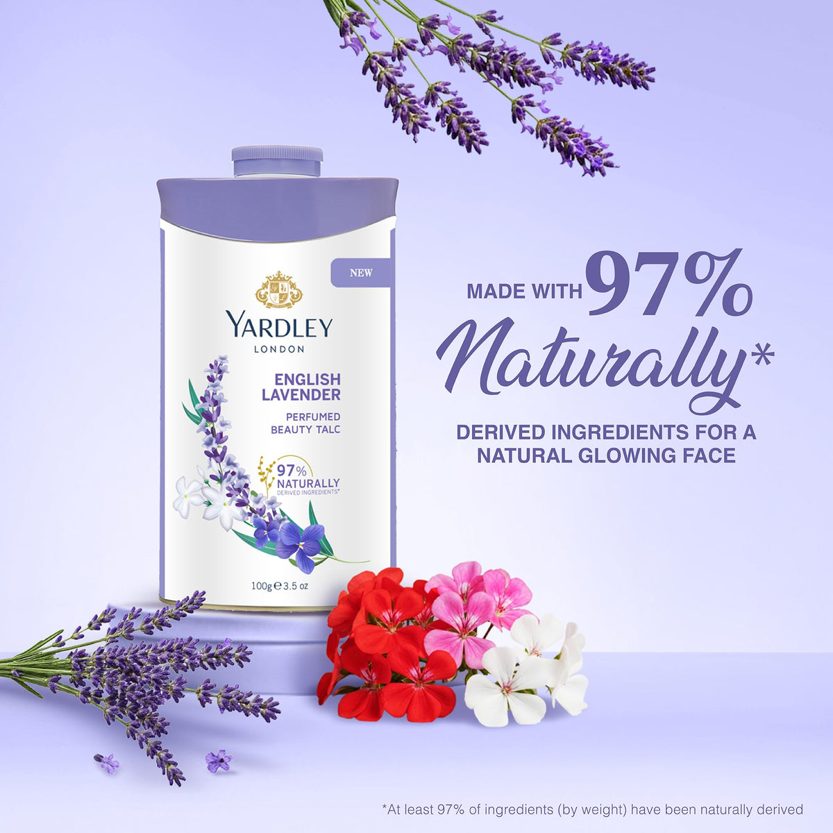 Yardley English Lavender Talcum Powder 100g close-up of lid